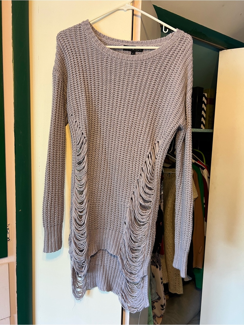Derek Heart Light Lavender Distressed Knit Long Sleeve Dress